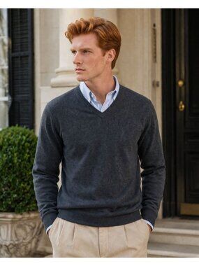 Vince Men’s V-Neck Sweater Navy XXL Long Sleeve Classic Preppy Minimalist Luxury